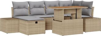 vidaXL Garden Sofa Set with Cushion 7 pcs Beige Poly Rattan vidaXL