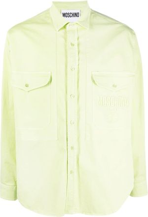 Moschino embroidered-logo detail shirt - men - Cotton/Spandex/Elastane - 37 - Green