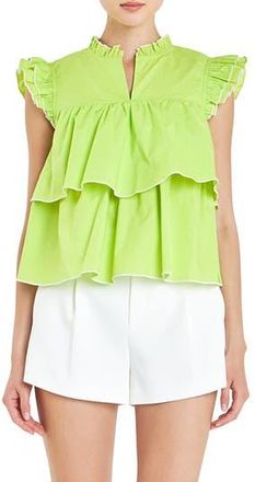 English Factory Ruffle Sleeve Tiered Cotton Top in Lime at Nordstrom Rack, Size X-Small
