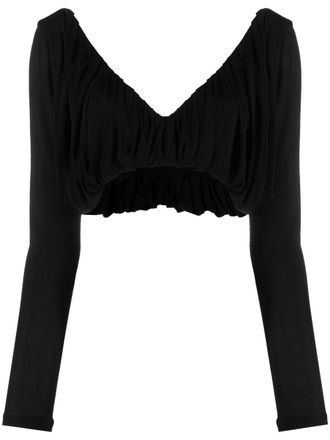 Saint Laurent gathered jersey cropped top - women - Viscose - 40 - Black