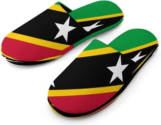Generic Saint Kitts And Nevis Flag Mens Cozy Memory Foam Slippers Warm Cotton House Shoes Comfy Slipper for Indoor Outdoor