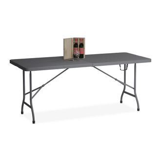 Relaxdays Relaxdays - Mesa De Jard&iacute;n Plegable, Tablero Comedor, 73x180x74 Cm, Pl&aacute;stico Y Acero, Para Camping Y Exteriores, Gris