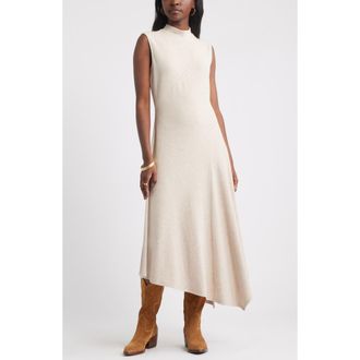 Treasure & Bond Mock Neck Asymmetrical Maxi Dress in Beige Oatmeal Light Heather at Nordstrom Rack, Size Small