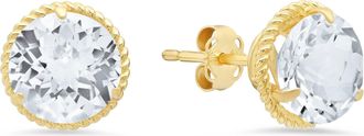 MAX + STONE 14k Yellow Gold Roped Halo Round-Cut Gemstone Stud Earrings (8mm)