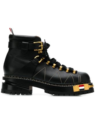 Thom Browne RWB-detail Vitello hiking boots - women - Leather/Leather/Rubber/Rubber - 37.5 - Black