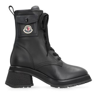 Moncler Lace-up Boots, female, Black, Size: 6 US Gigi Lace-up Leather Ankle Boots