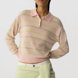 Guest In Residence Collegiate Stripe Polo In Powder Pink Combo