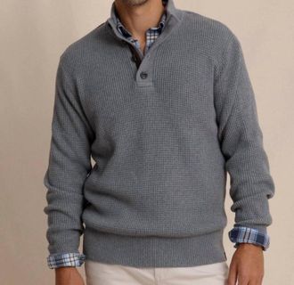 Southern Tide Bass Creek Heather Quarter Button Sweater In Heather Anchor Grey