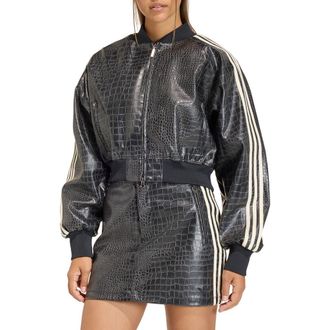 adidas Originals SST Croc Embossed Faux Leather Track Jacket in Black at Nordstrom, Size Medium