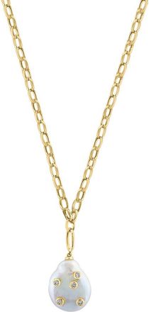 Effy 14K Yellow Gold Diamond & Baroque Freshwater Pearl Drop Pendant Necklace in 14K Gold at Nordstrom, Size 18