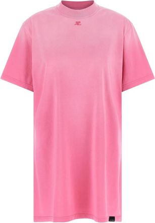 Courr&egrave;ges Solarized T-shirt Jurk - Dames - Korte kleedjes - Roze - XS - Katoen - Kleedjes