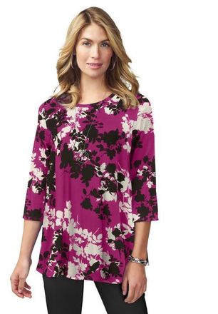 Jessica London Stretch Knit Swing Tunic in Raspberry Graphic Floral at Nordstrom, Size 12