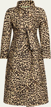 Valentino Garavani Leopard-Print Wool Double-Breasted Long Coat