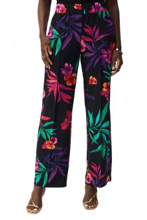 Joseph Ribkoff Tropical Print Wide Leg Pants In Black/multi