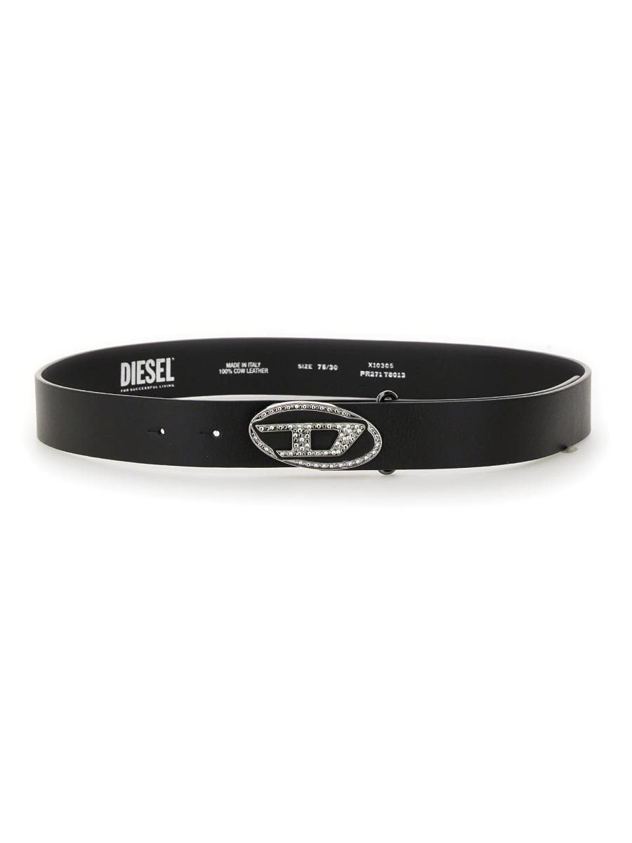 DIESEL　BELT　80　B-1DR-LAYER STRASS　X10305 Diesel Oval D Logo B-1DR-Layer Strass Belt Black X10305