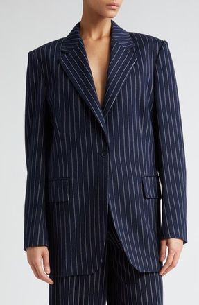 Max Mara Aceri Pinstripe Cotton, Cashmere & Silk Blazer in Ultramarine at Nordstrom, Size 2