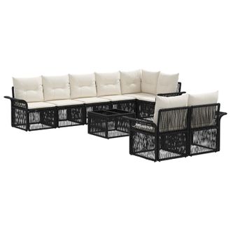 vidaXL Conjunto De Sof&aacute;s De Jard&iacute;n 9 Uds. Negro Rat&aacute;n Sint&eacute;tico Vidaxl