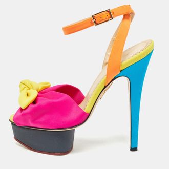 Charlotte Olympia Multicolor Fabric Serena Bow Platform Ankle Strap Sandals