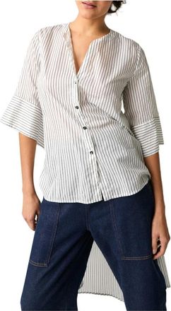 Alessia Santi Gestreepte Lange Blouse - Dames - Overhemden - Wit - S - Katoen - Overhemden