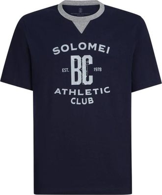 Brunello Cucinelli Logo Katoenen T-Shirt - Heren - T-shirts - Blauw - XL - Katoen - Tops