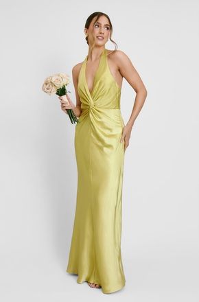 Six Stories Plunge Knot Neck Scarf Bridesmaid Dress in Chartreuse at Nordstrom, Size 14