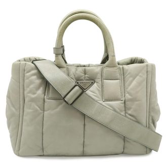 Prada Light Gray Nappa Leather Leather Handbag Shoulder Bag Tote Bag (Pre-Owned)