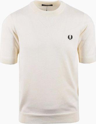 Fred Perry Mens FRED PERRY COTTON KNITTED T-SHIRT ECRU - Cream - Size: 38