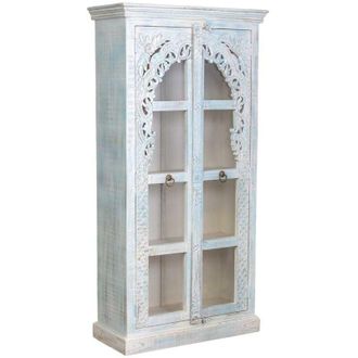 Wanderlust Deco Wanderlust Deco - Vitrina De Madera Artesanal Blanco Y Azul, 91x40x180h Cm