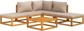 vidaXL Set Muebles De Jard&iacute;n 6 Pzas Madera Maciza Y Cojines Gris Taup&eacute; Vidaxl
