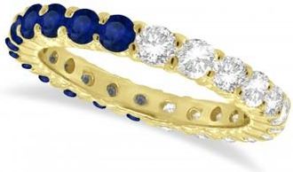 Allurez Half Diamond & Half Blue Sapphire Eternity Ring Band 14K Yellow Gold (1.07ct)