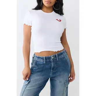 True Religion Wings Lettuce Edge Rib Baby Tee in Optic White at Nordstrom Rack, Size X-Large