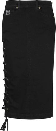 Versace Jeans Couture Aangepaste klinknagels Denim Rok - Dames - Midirokken - Zwart - S - Denim - Rokken