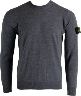Stone Island 5100071 Ronde Hals Trui - Heren - Ronde hals truien - Grijs - 2XL - Wol - Truien & Vesten