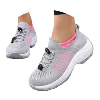 Generic Orthotic Stretch Cushion Shoes for Women Lace Up Breathable Mesh Arch Support Sneakers Outdoor Non-Slip Walking Running Gym Athletic Fitness Jogging F