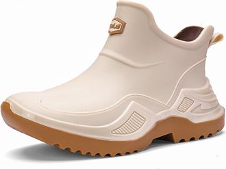 Generic Mens Fashion Work Boot Short Rain Boots Ankle Height Rubber Garden Boots Waterproof Rain Shoes (8.5,Beige)