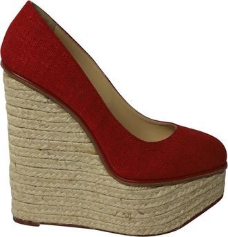 Charlotte Olympia Carmen Espadrille Platform Wedge Pumps in Red Canvas