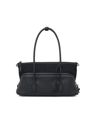 Maison Margiela Textured Black Leather Shoulder Bag with Fabric Accent