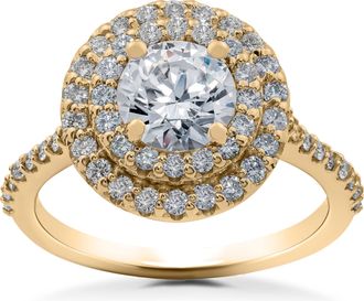 Pompeii3 1 ct Double Halo Diamond Lab Created Engagement Ring 14k Yellow Gold Size Selectable