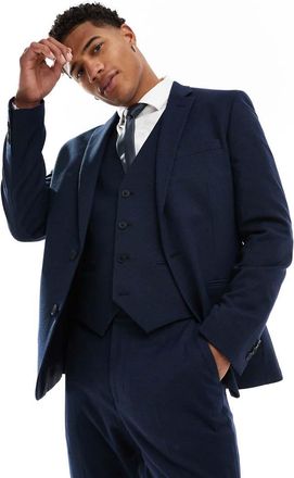 Asos Giacca da abito slim fit blu navy microtesturizzata
