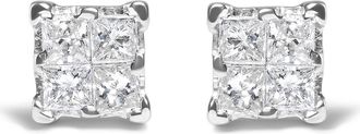 House of Brilliance Silver 1/4 Ct Invisible Princess Diamond Composite Quad Stud Earrings in White at Nordstrom