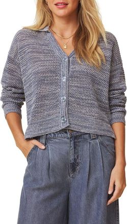 Splendid Haven Openwork Cotton Johnny Collar Cardigan in Indigo Blue at Nordstrom, Size X-Large