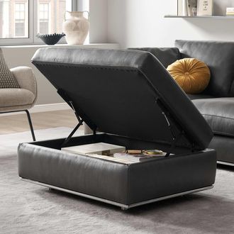 Castlery Leather Hidden Storage Ottoman - Grey | Hamilton by Castlery, Storage, Black
