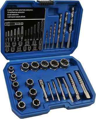 OEM Juego De 26 Extractores De Tornillos Y Tuercas, Fabricados En Acero Inoxidable 42crmo/35crmo, Con Bolsa De Transporte, Para Tornillos, Tuercas Y Varil