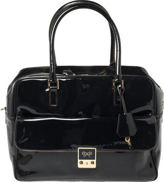 Anya Hindmarch Navy Blue Patent Leather Carker Satchel