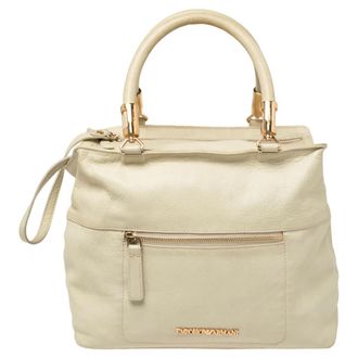 Emporio Armani Pale Green Leather Double Zip Tote