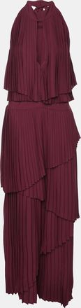 Elie Saab Burgundy Polyester Halterneck Pleated Long Dress