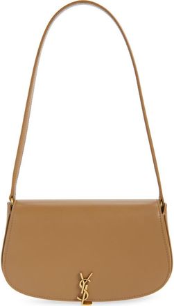 Saint Laurent Mini Cassandre Flap Leather Shoulder Bag in Dark Cork at Nordstrom