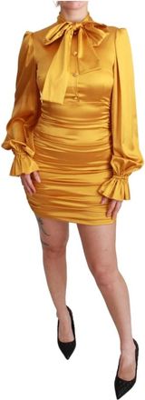 Dolce & Gabbana Gele Zijden Stretch Sheath Bodycon Mini Jurk - Dames - Feestkleedjes - Geel - S - Kleedjes