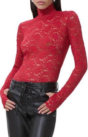 AFRM Zadie Sheer Lace Top in Poppy Red at Nordstrom Rack, Size X-Large
