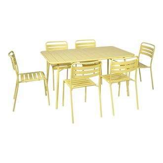 Sweeek Set mesa de jard&iacute;n bistr&oacute; plegable de acero con 6 sillas, 140cm